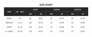 Size chart detail showing US S-XL measurements for loose jacquard cardigan sweater