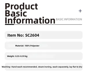 Detailed size and material chart for SC2604 polyester knit cardigan with washing guide