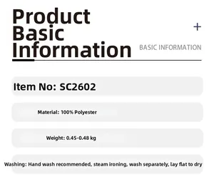 Detailed chart showing SC2602 knitwear specs 100% polyester material and washing care info