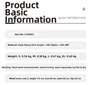 Spécifications détaillées de taille et de matière pour le pull à capuche Z105052