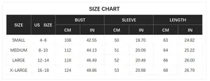 Detailed size chart for women's color block plaid cardigan showing US size and measurements