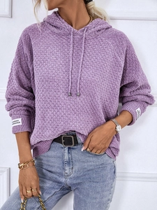 Women Casual Chenille Knit Hoodie Sweater Loose Solid Color Drawstring Long Sleeve Pullover Autumn Winter Fashion Top