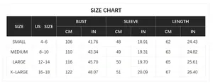 Detailed size chart for zebra print knit sweater showing measurements from S to XL