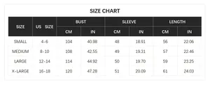 Detailed size chart for V-neck cable knit sweater with US, CM, and INCH measurements