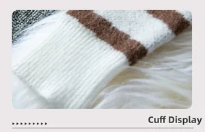 Close-up of ribbed cuffs on a brown zebra print sweater with soft knit texture