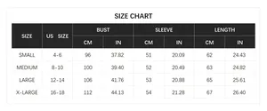 Detailed size chart for women long sleeve knit sweater from Small to X-Large