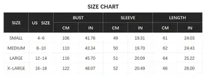 Guide des tailles détaillé pour pull jacquard trèfle femme avec mesures de poitrine et manches