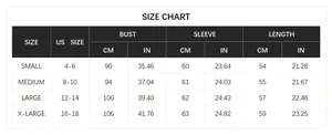 Detailed size chart for off-shoulder knit sweater with S-XL measurements in CM and IN