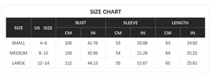 Detailed size chart for women's knit cardigan showing bust and sleeve measurements