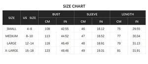 Tableau détaillé des tailles pour pull tricoté femme incluant les tailles US 4 à 18
