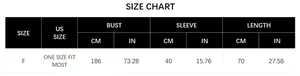 Size chart for ethnic knit poncho with detailed bust, sleeve, and length measurements