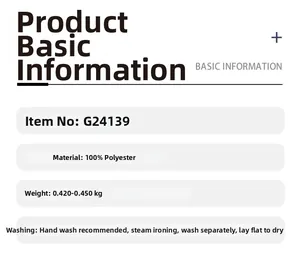 Detailed size and care label for Christmas tree sweater showing 100% polyester fabric info