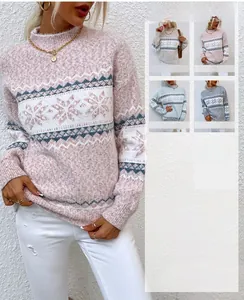Women's turtleneck knit sweater featuring festive snowflake patterns in four colors