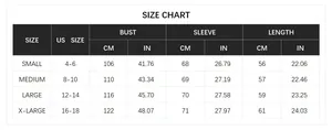 Size chart for women's Christmas sweater showing US sizes from small to extra large