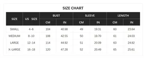 Detailed size chart for striped chenille sweater showing bust and sleeve measurements
