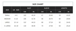 Detailed size chart for women colorblock cable knit sweater showing US and CM measurements