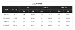 Detailed size chart for women striped pullover sweater with US sizes and measurements