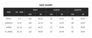 Detailed size chart for women's long hooded knit cardigan with US size conversions