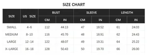 Detailed size chart for chevron wave stripe knit sweater with US sizes and measurements