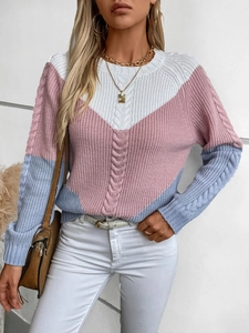Close-up of tricolor cable knit texture on women's vintage loose oversized sweater