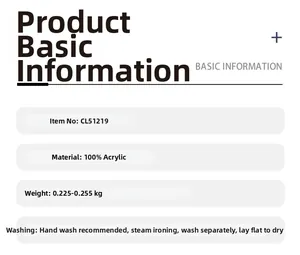 Detailed spec card for 100% acrylic V-neck cardigan showing item CL51219 and care guide