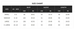 Size chart for women's V-neck knit cardigan showing measurements in cm and inches