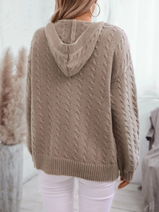 Gilet à capuche en maille torsadée pour femme, coupe ample et décontractée beige