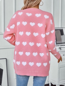 Gilet en tricot rose avec broderie cœur et manches longues au style doux et décontracté
