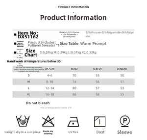 Detailed size chart and fabric composition for women's off-shoulder knitted sweater