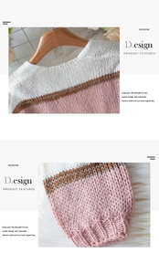 Close-up of color-block knit sweater featuring ribbed cuffs and soft textured fabric