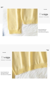 Dettaglio del maglione in maglia gialla con polsini a coste e trama del tessuto pregiato