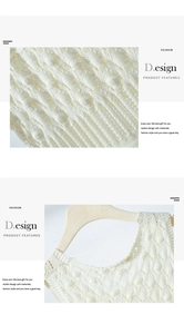 Detail of hollow knit pattern with 3D dots on a cream sleeveless crochet dress