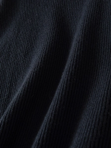 Close-up of black ribbed knit fabric showing detailed texture of the off-shoulder sweater