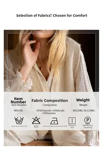 Detail der cremefarbenen Strickweste mit 81% Polyester-Gewebe und Pflegeanleitung