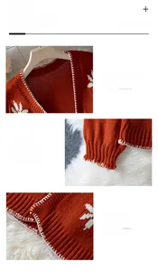 Detail of floral jacquard knit cardigan showing thick texture and snowflake pattern
