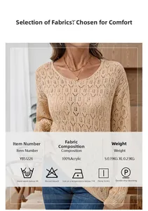 Détails du pull en maille ajourée beige avec spécifications et entretien du modèle YB51226
