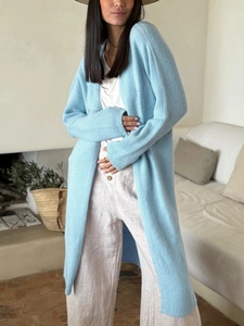 Gilet en Maille Élégant pour Femmes Mi-long Viscose Col en V Ample Manches Longues Couleur Unie Manteau en Pull Doux