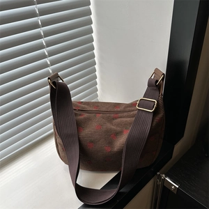 French Vintage Strawberry Leopard Print Canvas Shoulder Bag For Women Fashion Underarm Dumpling Bag Casual Crossbody Handbag