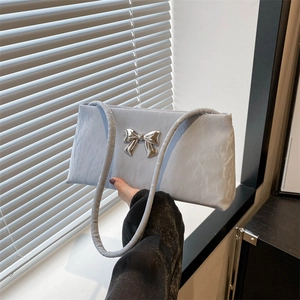 Élégant Sac à Épaule Nœud Papillon Femme en Cuir PU Plissé Sac sous le Bras Petit Sac Carré pour Quotidien Fête