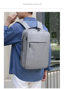 Detail of the gray waterproof business backpack with ergonomic padded shoulder straps