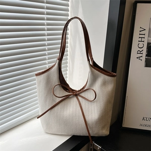 Fashion Large Capacity Tote Bag For Women With Bowknot Design Minimalist PU Synthetic Shoulder Bag For Commuting Work Office