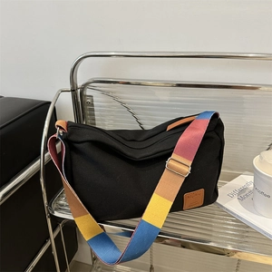 Große Kapazität Segeltuch Tote Tasche Für Damen Mit Buntem Gestreiftem Riemen Streetwear Lässige Schulter Umhängetasche Täglich Studenten Handtasche