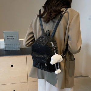 Korean Style Solid Color Crinkled Mini Backpack For Women Travel Casual PU Leather Backpack With Cute Cloud Pendant 2024 New