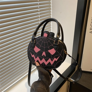Halloween Pumpkin Shaped Shoulder Bag For Women PU Leather Jack-O'-Lantern Face Spider Web Crossbody Bag Handbag Party Gift