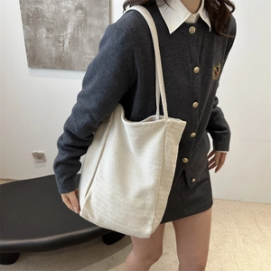 Grand sac cabas minimaliste en toile beige avec motif à chevrons pour femmes