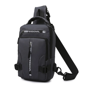 Men's versatile dark grey chest bag with adjustable strap and professional lettering
