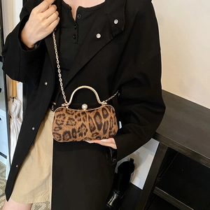 Retro Umhängetasche mit Leopardenmuster, goldener Metallgriff und Strassverschluss