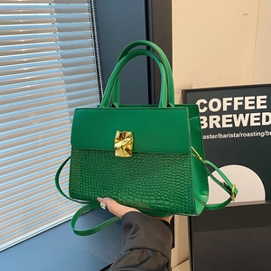 Vintage Women PU Leather Crocodile Pattern Shoulder Bag Splicing Gold Buckle Handbag Crossbody Square Bag For Commuting