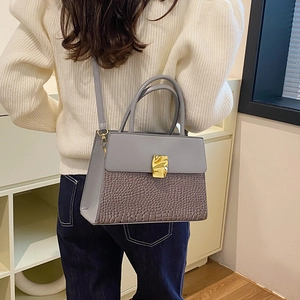 Retro grey-purple crossbody bag with crocodile pattern and golden geometric clasp