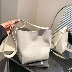 Women's PU Leather Pebbled Bucket Shoulder Bag Minimalist Large Capacity Stitching Crossbody Bag Solid Color Handbag For Daily Commuting